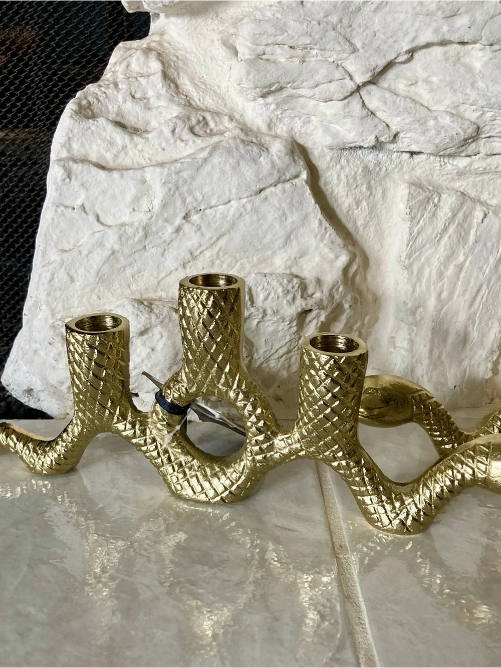 NWT Gold toned metal textured snake taper candle holders